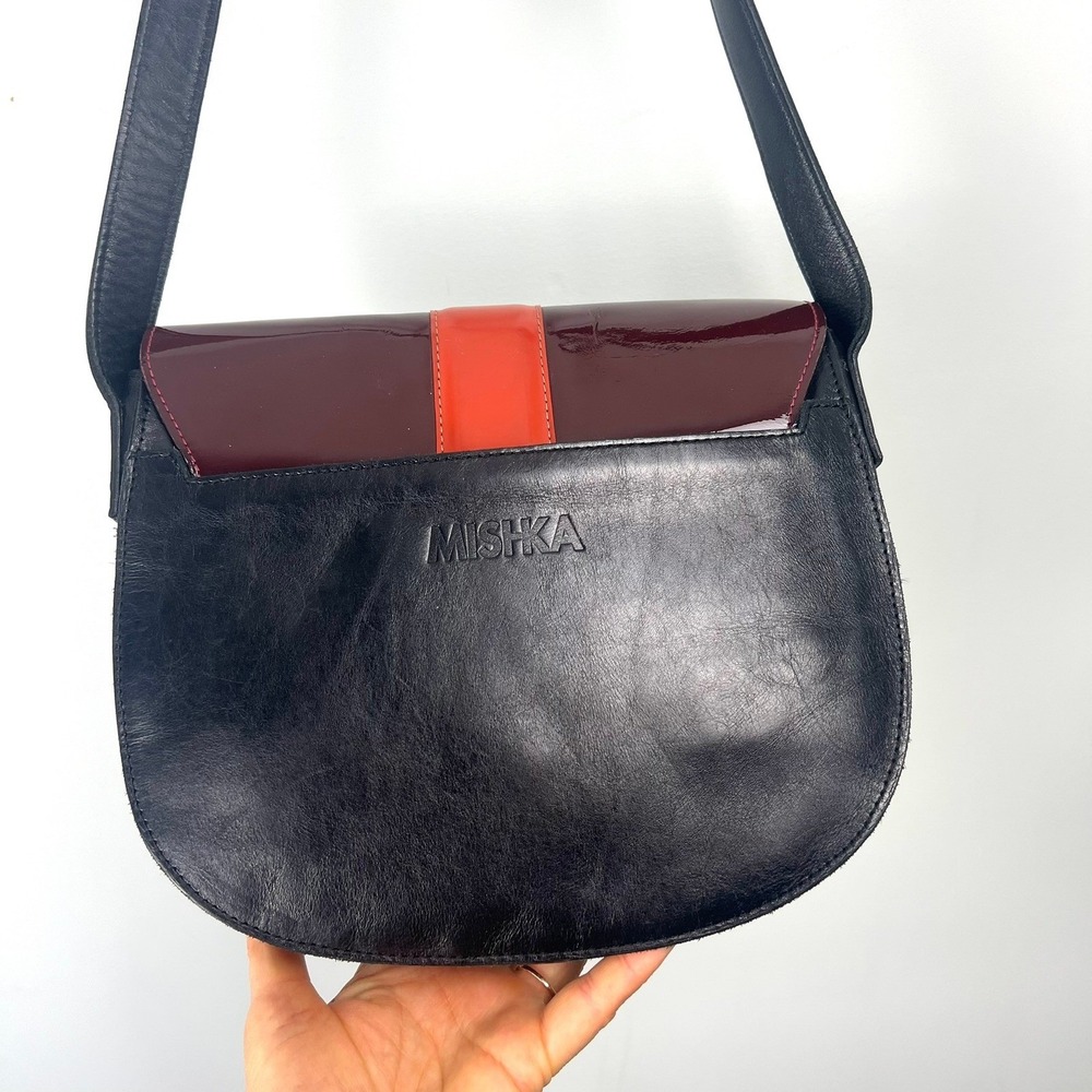 Mishka Black Burgundy Orange Patent Leather Shoulder Bag Crossbody Boho Indie‎ - Picture 6 of 16